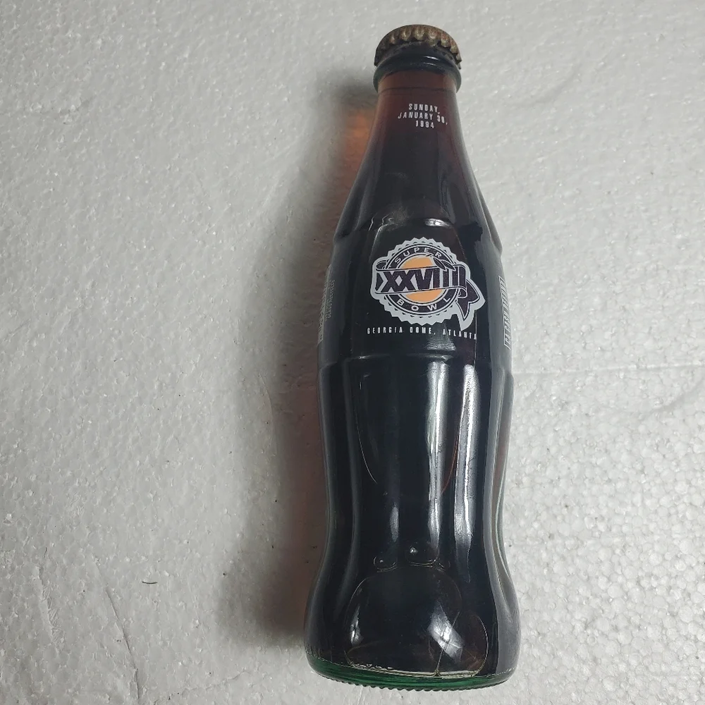 Coke Cola Super Bowl XXVIII Georgia Dome Bottle Dallas Cowboys Buffalo Bills 8oz - Picture 1 of 5